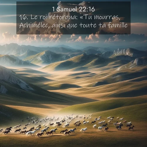 Segond21 1 Samuel  ; image nature: image avec le verset biblique :Le roi rétorqua: «Tu mourras, Achimélec, ainsi que toute ta famille.» ;  ; 22:16