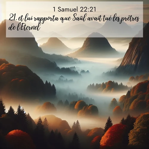 Segond21 1 Samuel  ; image nature: image avec le verset biblique :et lui rapporta que Saül avait tué les prêtres de l&#039;Eternel. ;  ; 22:21