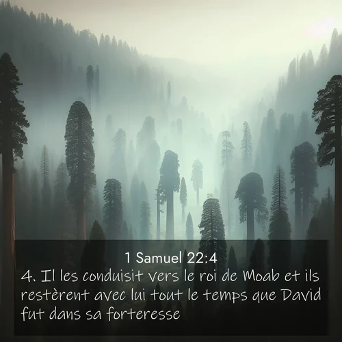Segond21 1 Samuel  ; image nature: image avec le verset biblique :Il les conduisit vers le roi de Moab et ils restèrent avec lui tout le temps que David fut dans sa forteresse. ;  ; 22:4