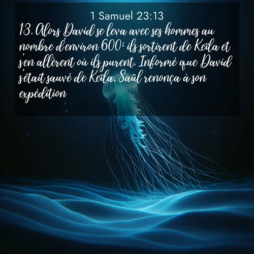 Segond21 1 Samuel  ; image nature: image avec le verset biblique :Alors David se leva avec ses hommes au nombre d&#039;environ 600; ils sortirent de Keïla et s&#039;en allèrent où ils purent. Informé que David s&#039;était sauvé de Keïla, Saül renonça à son expédition. ;  ; 23:13