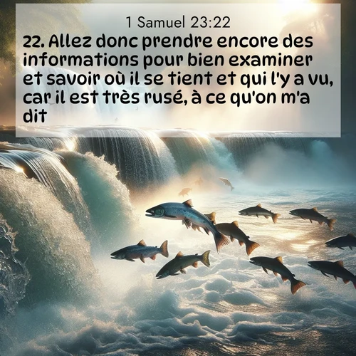 Segond21 1 Samuel  ; image nature: image avec le verset biblique :Allez donc prendre encore des informations pour bien examiner et savoir où il se tient et qui l&#039;y a vu, car il est très rusé, à ce qu&#039;on m&#039;a dit. ;  ; 23:22