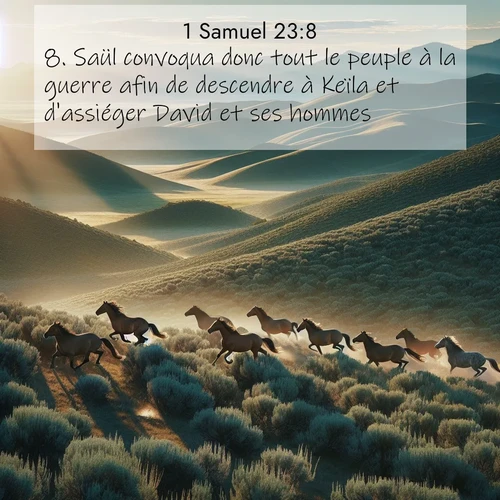 Segond21 1 Samuel  ; image nature: image avec le verset biblique :Saül convoqua donc tout le peuple à la guerre afin de descendre à Keïla et d&#039;assiéger David et ses hommes. ;  ; 23:8