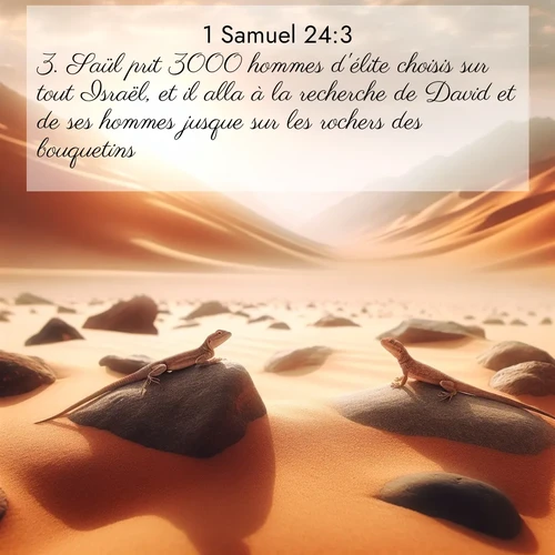 Segond21 1 Samuel  ; image nature: image avec le verset biblique :Saül prit 3000 hommes d&#039;élite choisis sur tout Israël, et il alla à la recherche de David et de ses hommes jusque sur les rochers des bouquetins. ;  ; 24:3