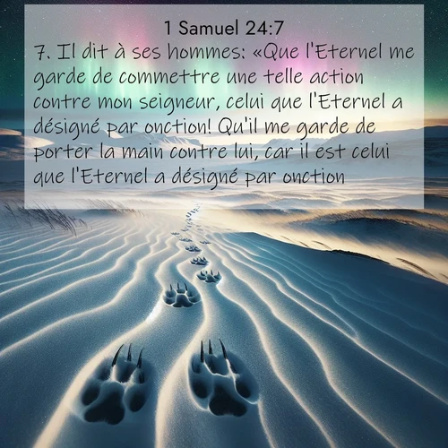 Segond21 1 Samuel  ; image nature: image avec le verset biblique :Il dit à ses hommes: «Que l&#039;Eternel me garde de commettre une telle action contre mon seigneur, celui que l&#039;Eternel a désigné par onction! Qu&#039;il me garde de porter la main contre lui, car il est celui que l&#039;Eternel a désigné par onction.» ;  ; 24:7