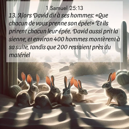 Segond21 1 Samuel  ; image nature: image avec le verset biblique :Alors David dit à ses hommes: «Que chacun de vous prenne son épée!» Et ils prirent chacun leur épée. David aussi prit la sienne, et environ 400 hommes montèrent à sa suite, tandis que 200 restaient près du matériel. ;  ; 25:13
