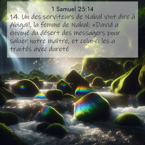 Segond21 1 Samuel  ; image nature: image avec le verset biblique :Un des serviteurs de Nabal vint dire à Abigaïl, la femme de Nabal: «David a envoyé du désert des messagers pour saluer notre maître, et celui-ci les a traités avec dureté. ;  ; 25:14