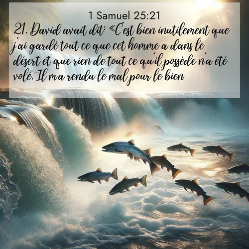 Segond21 1 Samuel  ; image nature: image avec le verset biblique :David avait dit: «C&#039;est bien inutilement que j&#039;ai gardé tout ce que cet homme a dans le désert et que rien de tout ce qu&#039;il possède n&#039;a été volé. Il m&#039;a rendu le mal pour le bien. ;  ; 25:21