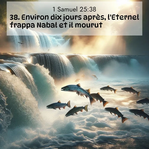 Segond21 1 Samuel  ; image nature: image avec le verset biblique :Environ dix jours après, l&#039;Eternel frappa Nabal et il mourut. ;  ; 25:38