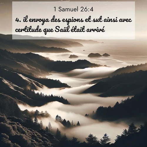 Segond21 1 Samuel  ; image nature: image avec le verset biblique :il envoya des espions et sut ainsi avec certitude que Saül était arrivé. ;  ; 26:4