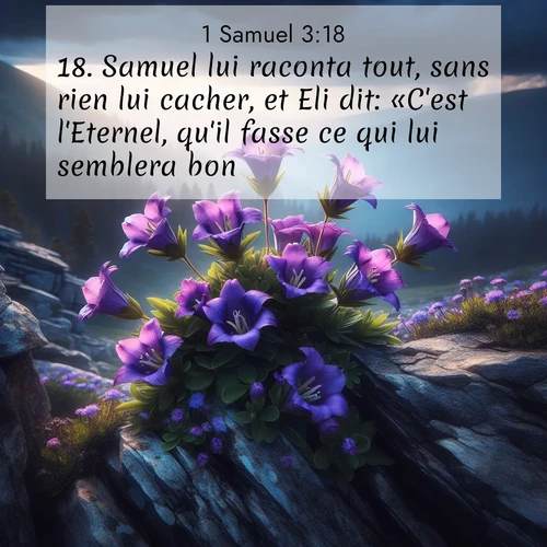 Segond21 1 Samuel  ; image nature: image avec le verset biblique :Samuel lui raconta tout, sans rien lui cacher, et Eli dit: «C&#039;est l&#039;Eternel, qu&#039;il fasse ce qui lui semblera bon!» ;  ; 3:18