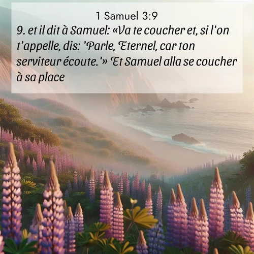 Segond21 1 Samuel  ; image nature: image avec le verset biblique :et il dit à Samuel: «Va te coucher et, si l&#039;on t&#039;appelle, dis: &#039;Parle, Eternel, car ton serviteur écoute.&#039;» Et Samuel alla se coucher à sa place. ;  ; 3:9