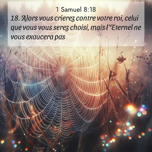 Segond21 1 Samuel  ; image nature: image avec le verset biblique :Alors vous crierez contre votre roi, celui que vous vous serez choisi, mais l&#039;Eternel ne vous exaucera pas.» ;  ; 8:18