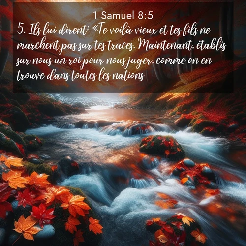 Segond21 1 Samuel  ; image nature: image avec le verset biblique :Ils lui dirent: «Te voilà vieux et tes fils ne marchent pas sur tes traces. Maintenant, établis sur nous un roi pour nous juger, comme on en trouve dans toutes les nations.» ;  ; 8:5