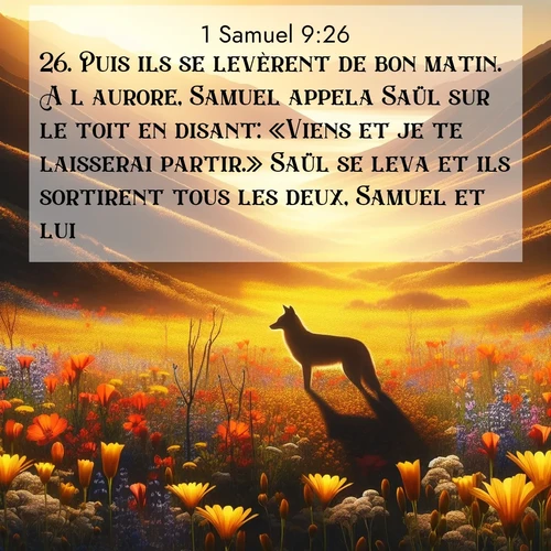 Segond21 1 Samuel  ; image nature: image avec le verset biblique :Puis ils se levèrent de bon matin. A l&#039;aurore, Samuel appela Saül sur le toit en disant: «Viens et je te laisserai partir.» Saül se leva et ils sortirent tous les deux, Samuel et lui. ;  ; 9:26