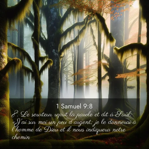 Segond21 1 Samuel  ; image nature: image avec le verset biblique :Le serviteur reprit la parole et dit à Saül: «J&#039;ai sur moi un peu d&#039;argent; je le donnerai à l&#039;homme de Dieu et il nous indiquera notre chemin.» ;  ; 9:8