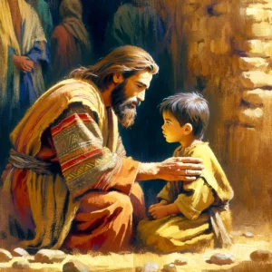 Jésus qui aide un enfant