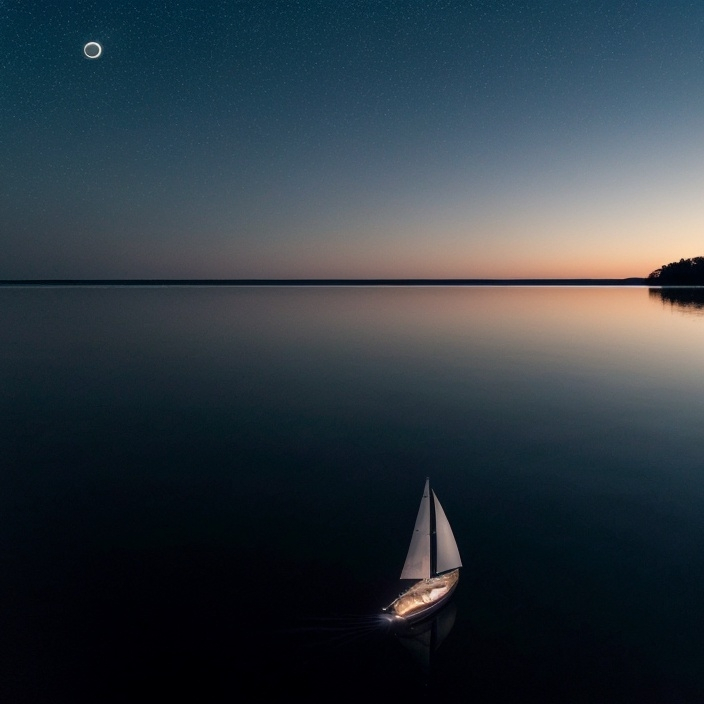 scene pasiable de nuit avec un voilier sur un lac pour symbolier les versets biblique <a href='https://ab-renens.ch/bible-online-segond-21/?book=41&chapter=4'>Marc 4 </a>, Jésus calme la tempête et les navigateurs du Lac