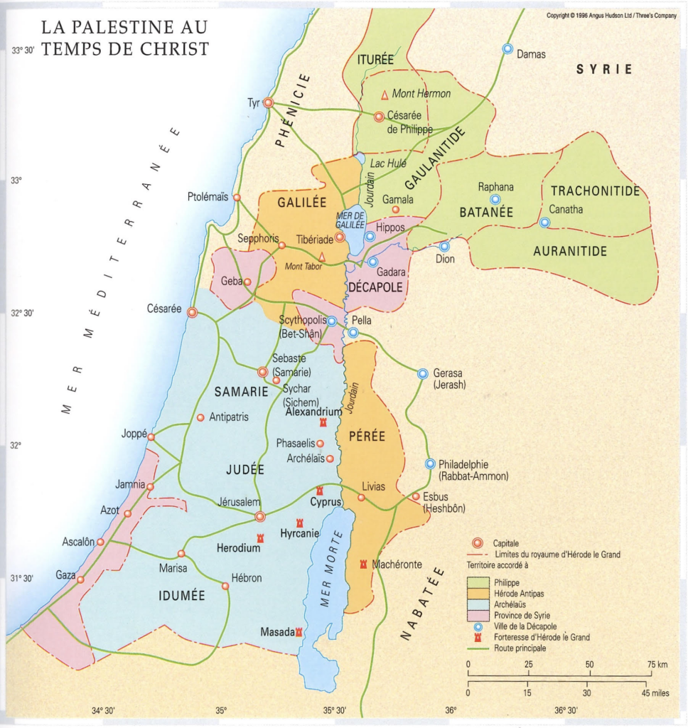 carte de la palestine au temps de Christ utilisé comme support  et projection pour la prédication