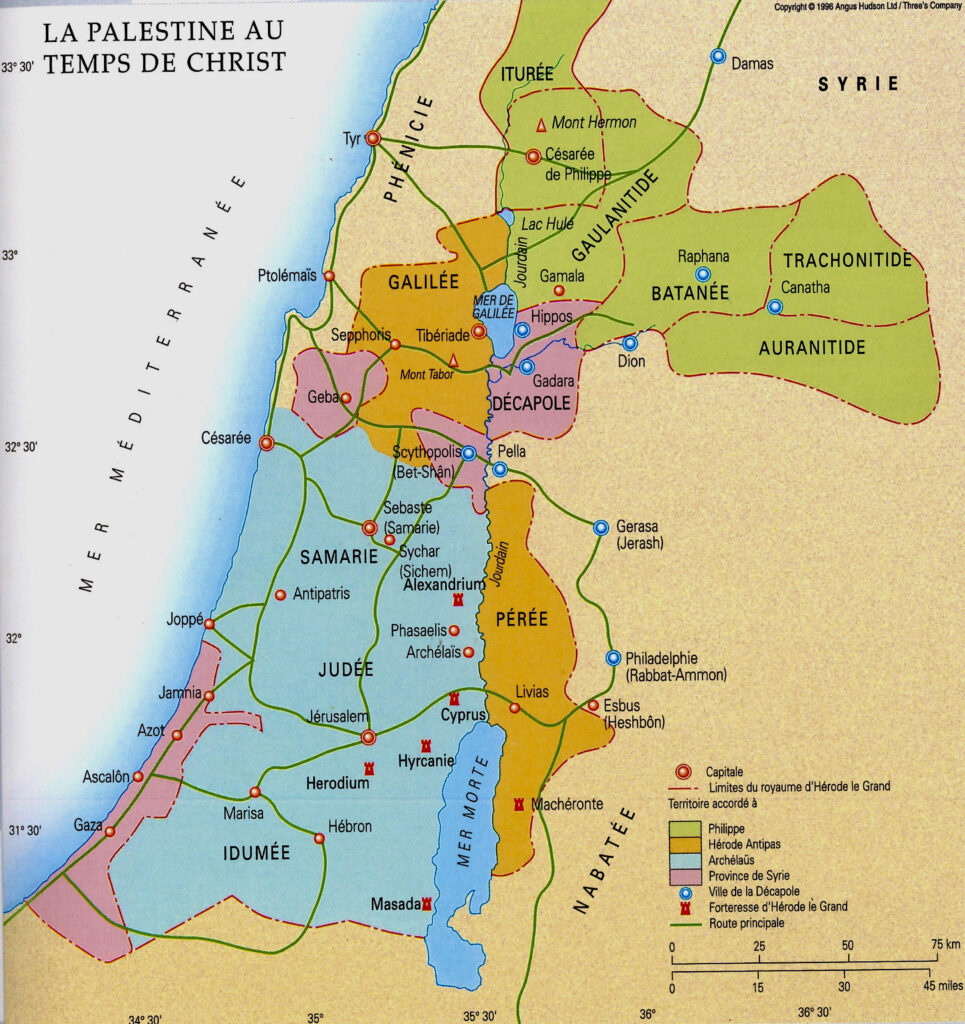 carte géographiqique de la  Palestine au temps biblique <a href='https://ab-renens.ch/bible-louis-segond/?book=44&chapter=11'>Actes 11:2 </a>