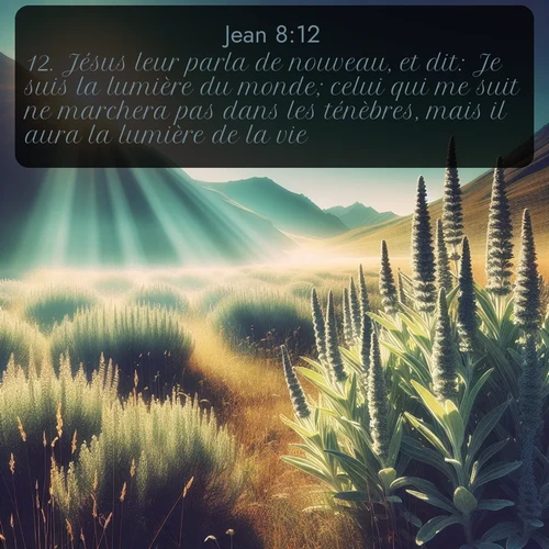 La chaleur estivale fait ressortir le parfum de la sauge dans les prairies de montagne. Avec le verset biblique : 12. Jésus leur parla de nouveau, et dit: Je suis la lumière du monde; celui qui me suit ne marchera pas dans les ténèbres, mais il aura la lumière de la vie. qui invite les personnes à venir à l'église Renens AB pour le culte de Dimanche